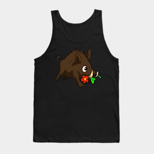 a cute wild boar doodle. kawaii wild pig with a flower. Tank Top